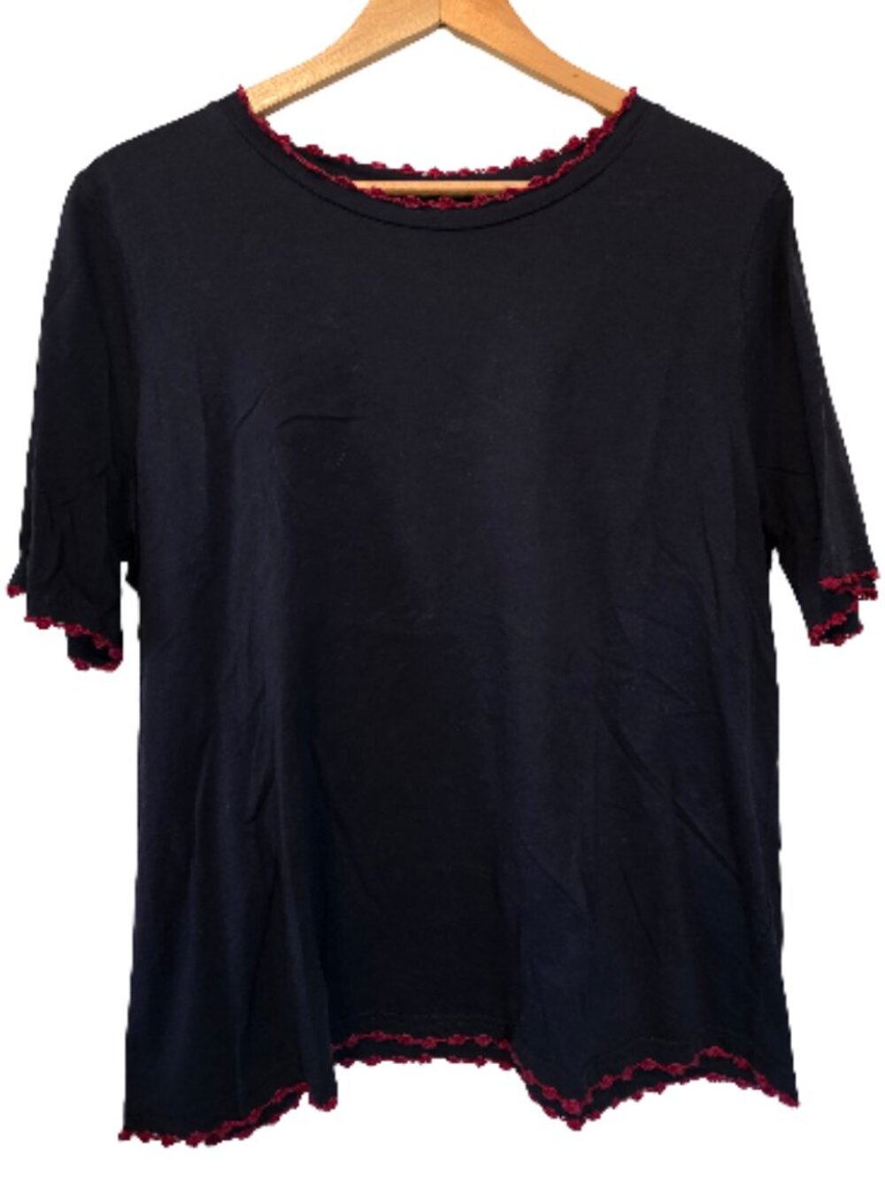 Current Air for Anthropologie Short Sleeve Tee with Crocheted Details Size XL